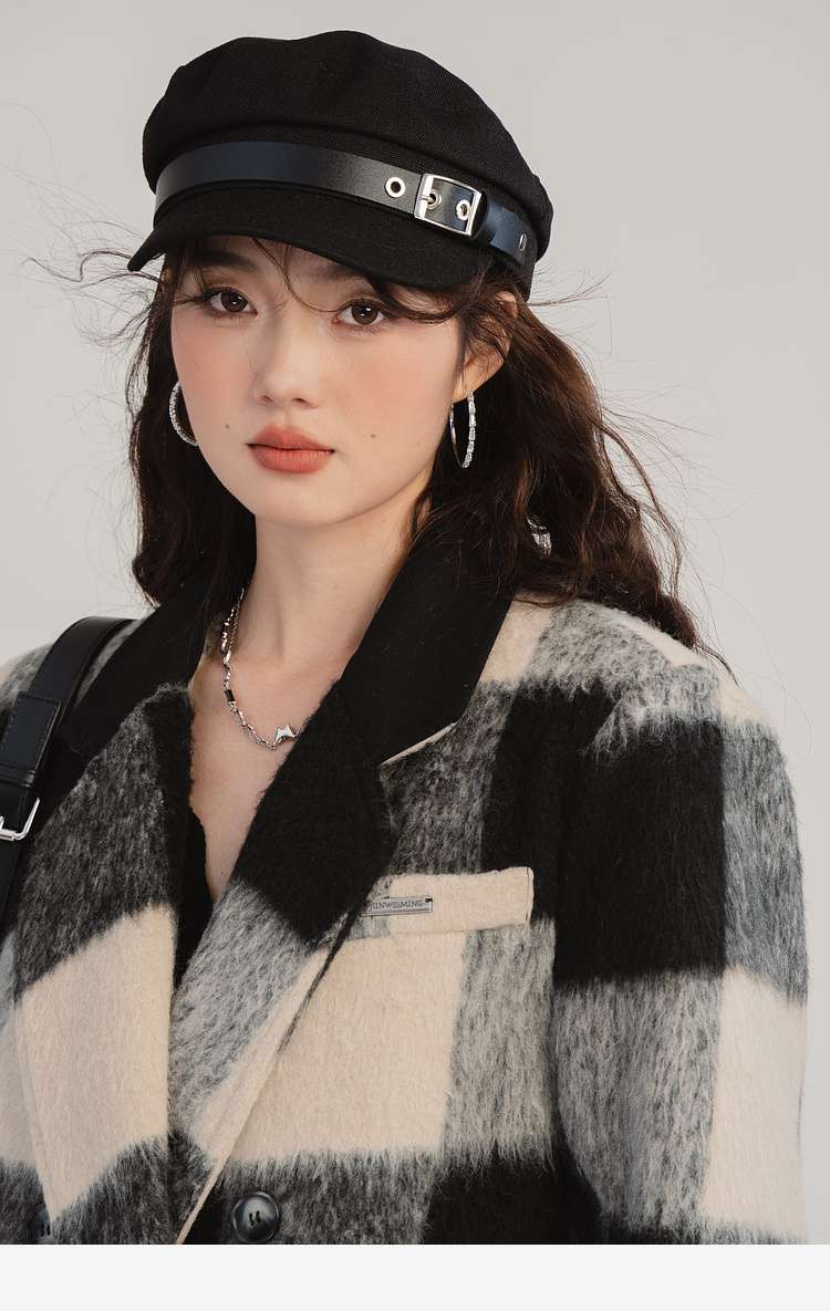 ビッグチェック柄ロングコート｜デート服