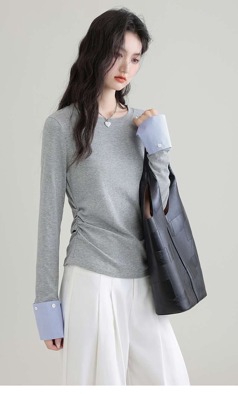 袖口切り替えロングスリーブカットソー｜デート服