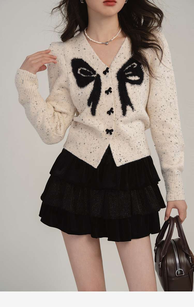 リボン柄カーディガン｜デート服