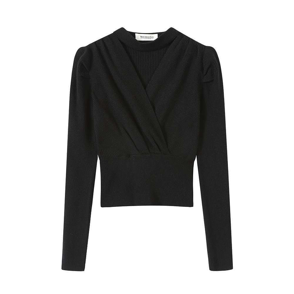 カットアウトディテールパフスリーブトップス｜デート服