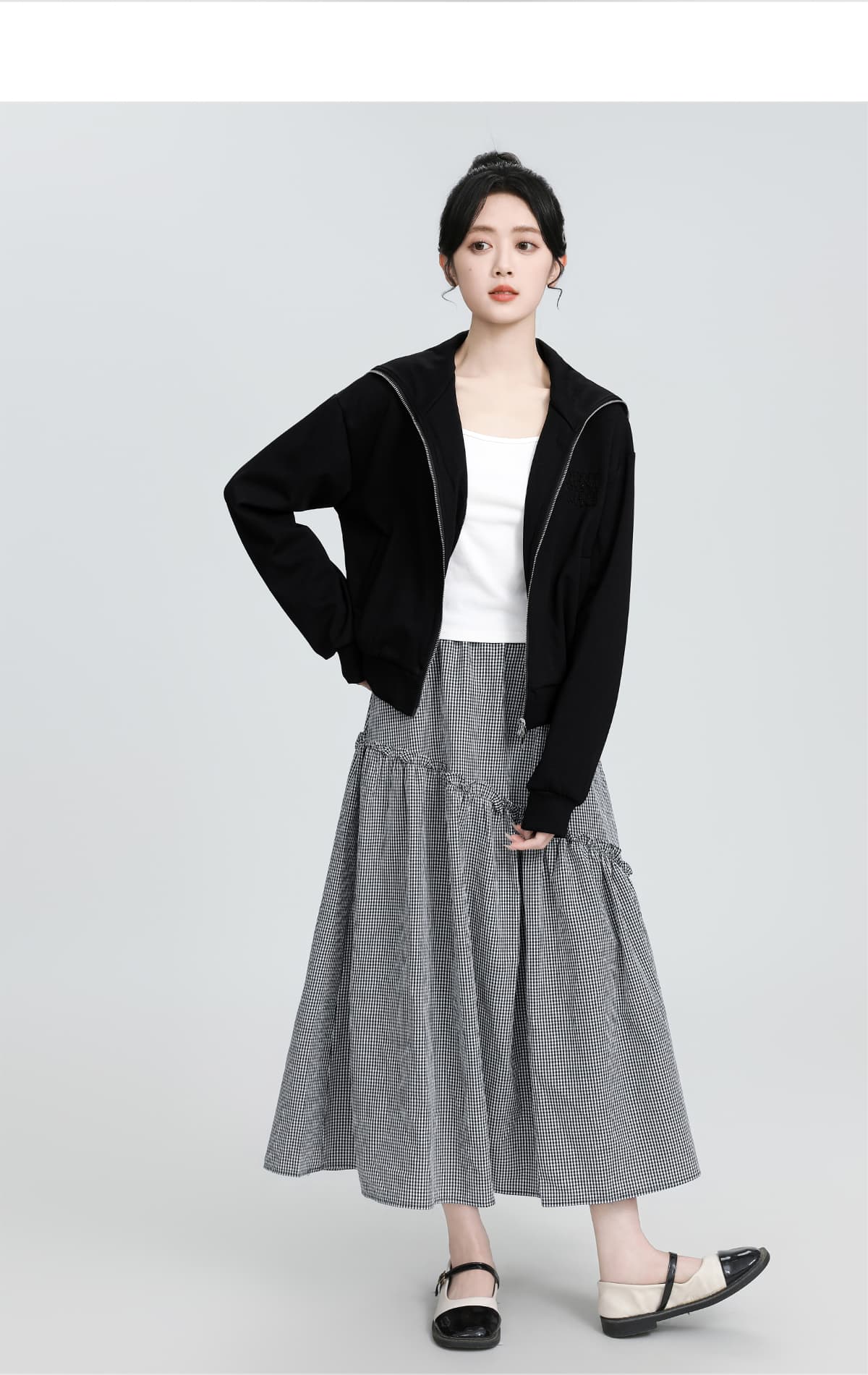 ギンガムチェックティアードスカート｜デート服