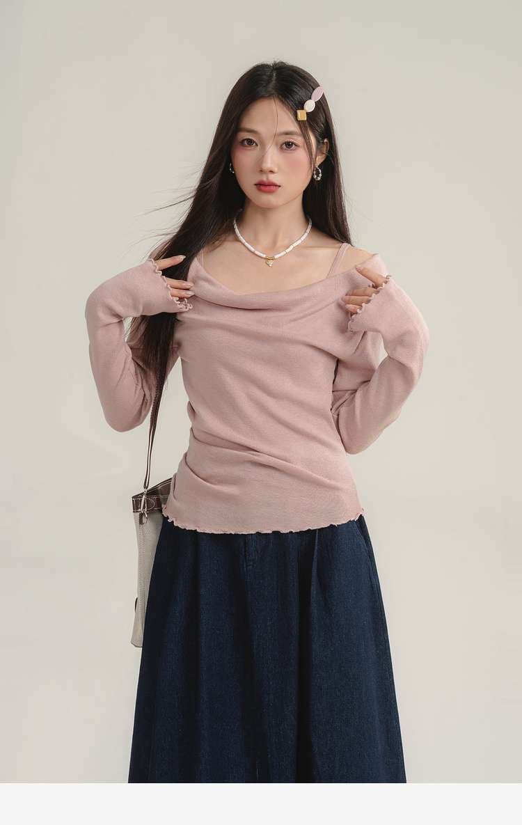 オフショルダーニットトップス｜デート服
