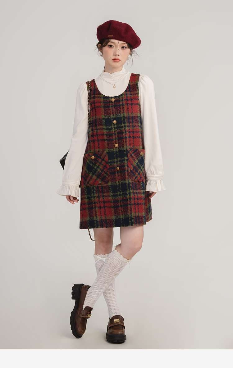 ヴィンテージチェック柄ジャンパースカート｜デート服