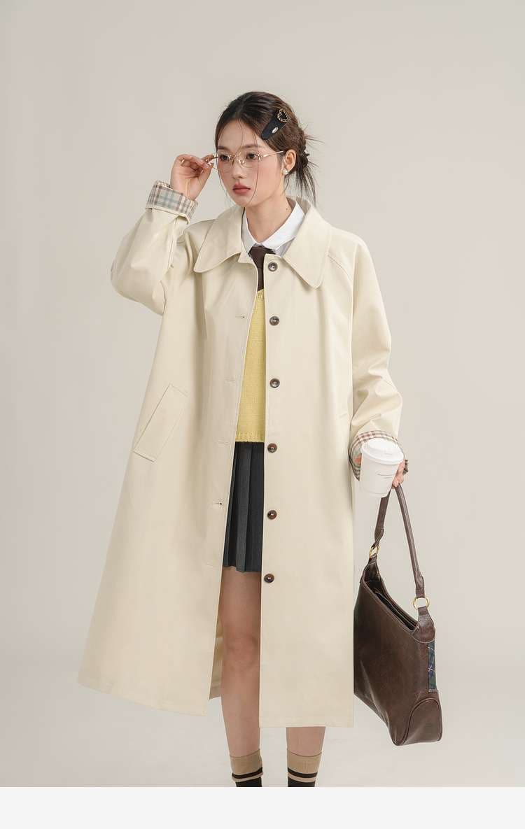 チェックカフストレンチコート｜デート服