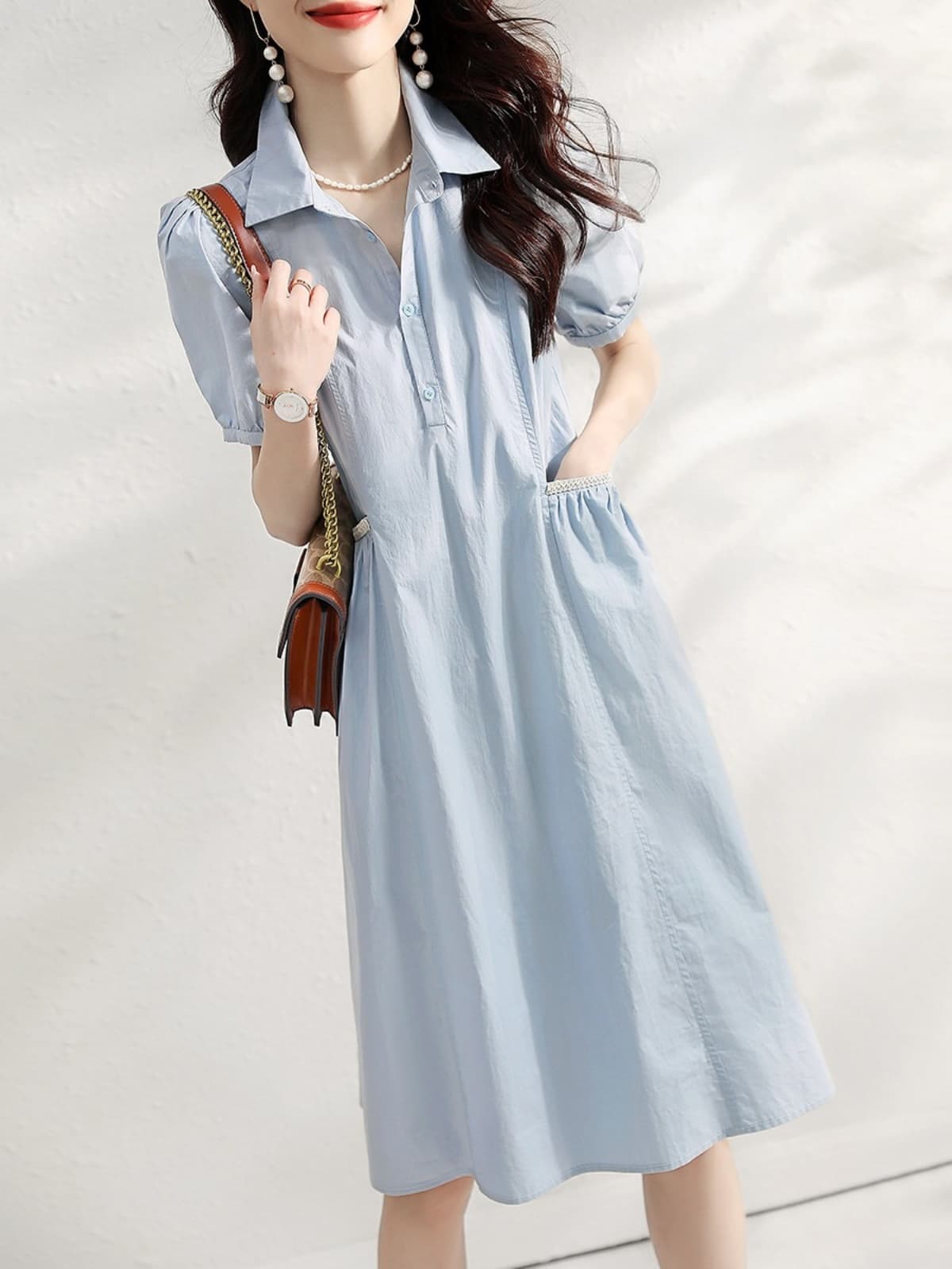 パフスリーブシャツワンピース｜デート服