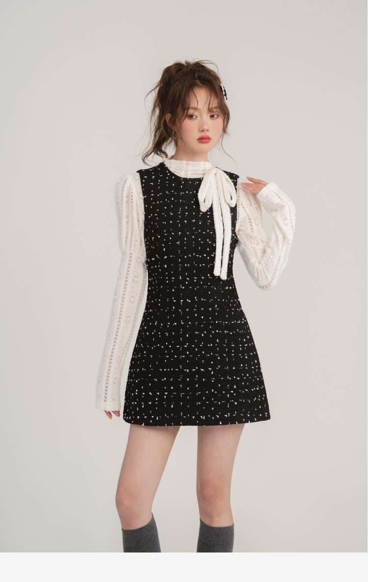 レーストップス＆ツイードミニワンピース セット｜デート服