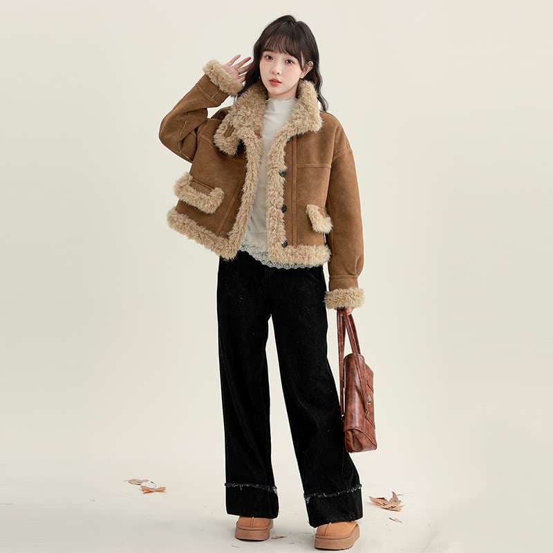 リバーシブルボア＆スエードジャケット｜デート服