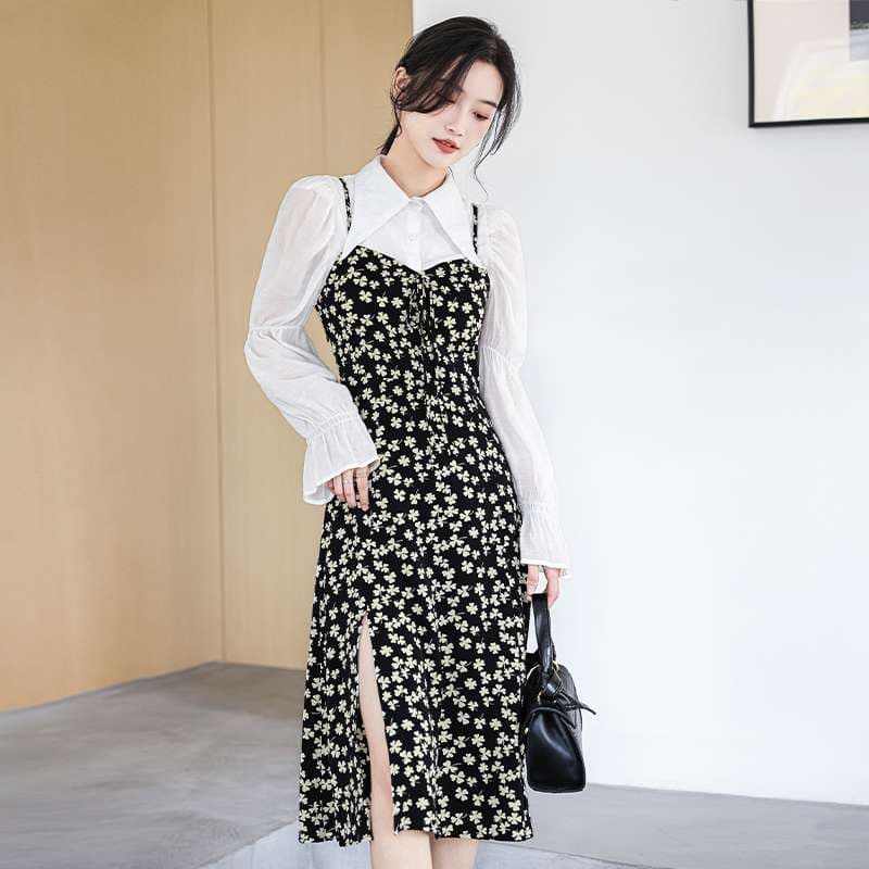 一枚で仕上がる大人の甘さ、花柄キャミワンピースセット｜デート服