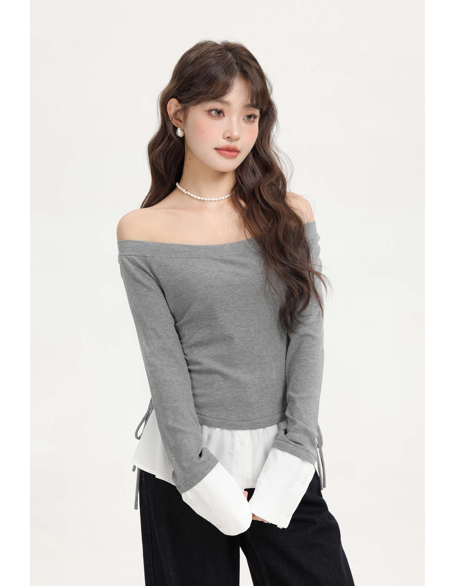 オフショルダードッキングリボントップス｜デート服