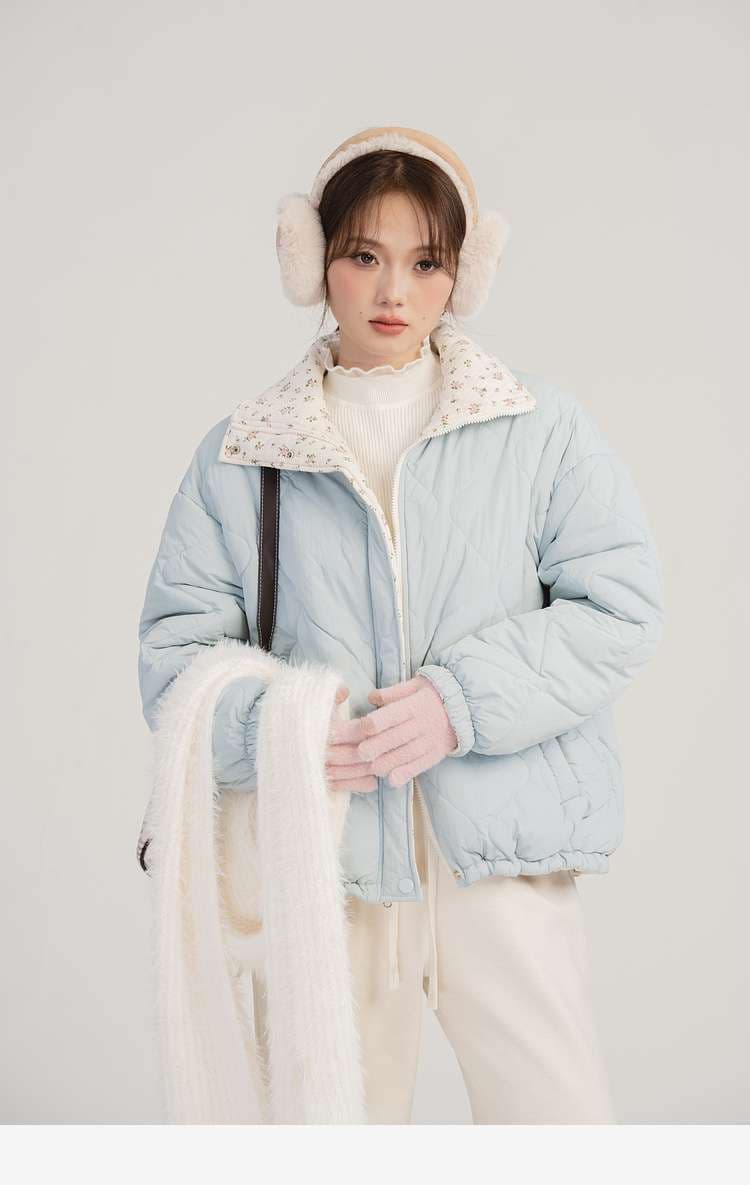 花柄リバーシブルキルティングジャケット｜デート服