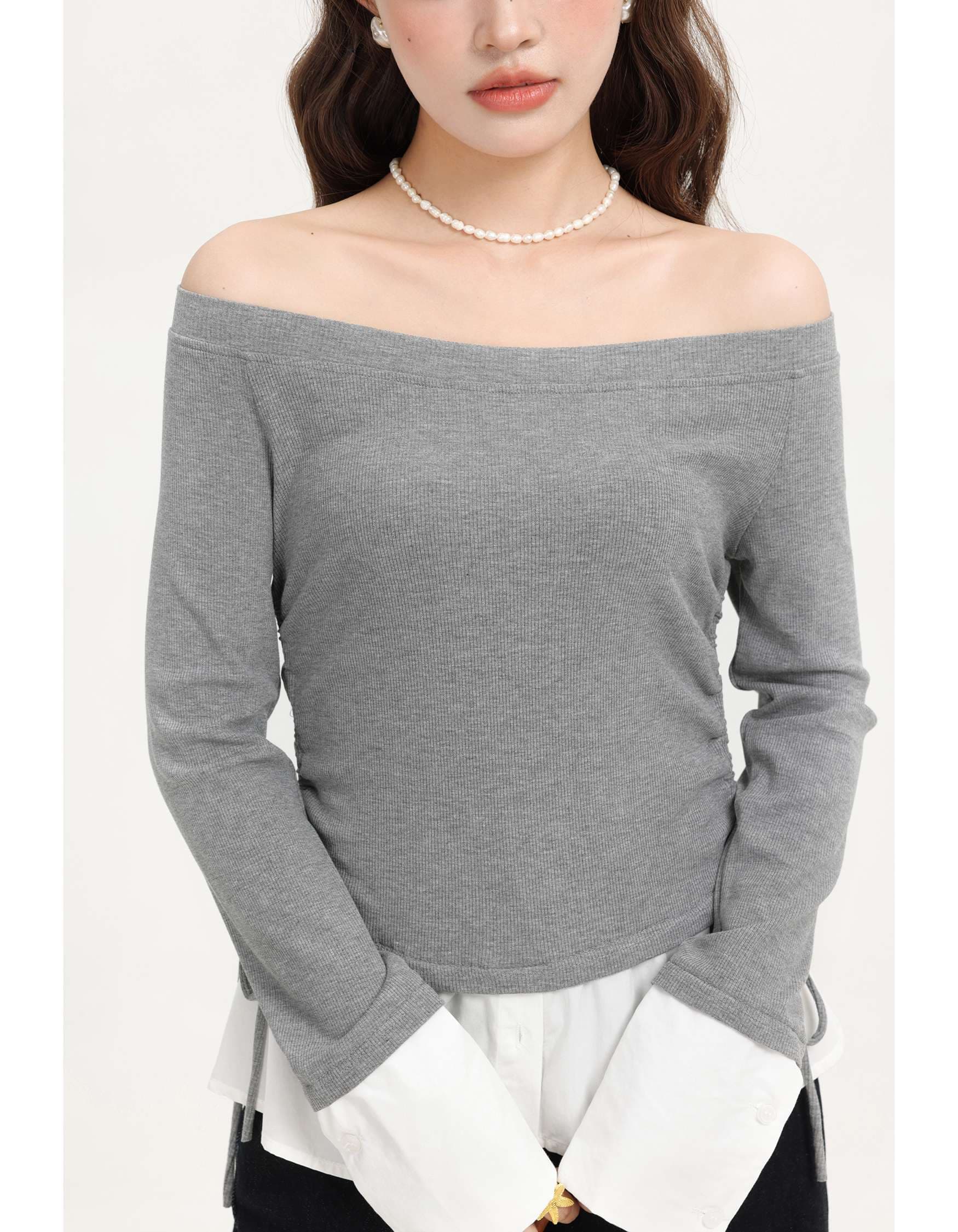 オフショルダードッキングリボントップス｜デート服