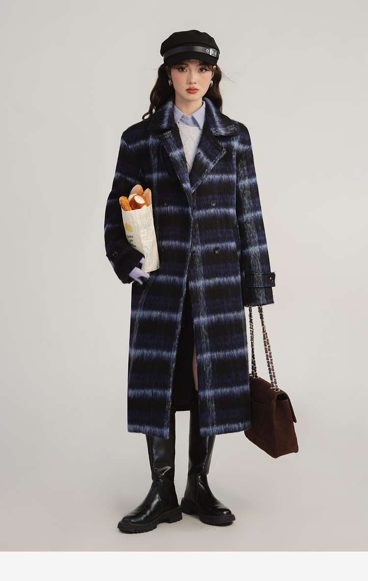 デート服　グラデーションチェックロングコート｜デート服