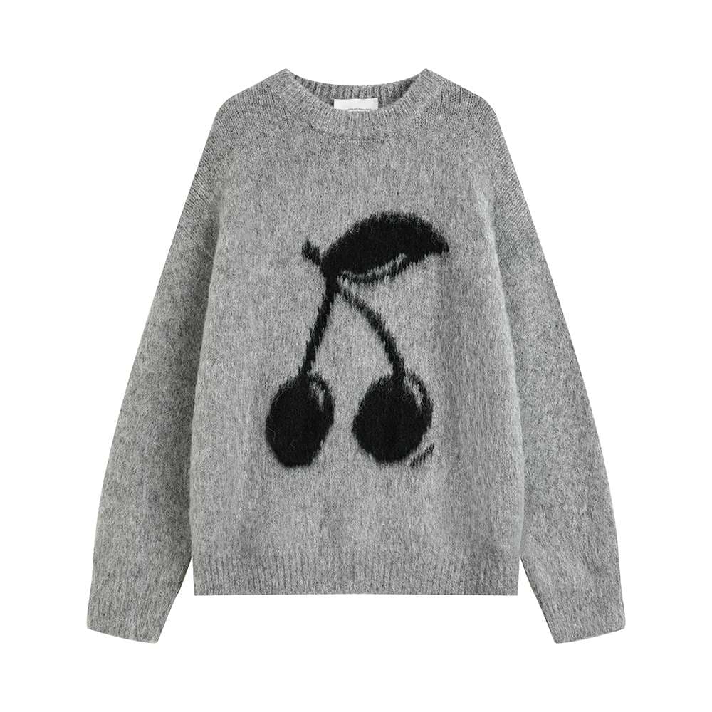 チェリーグラフィックニットプルオーバー｜デート服