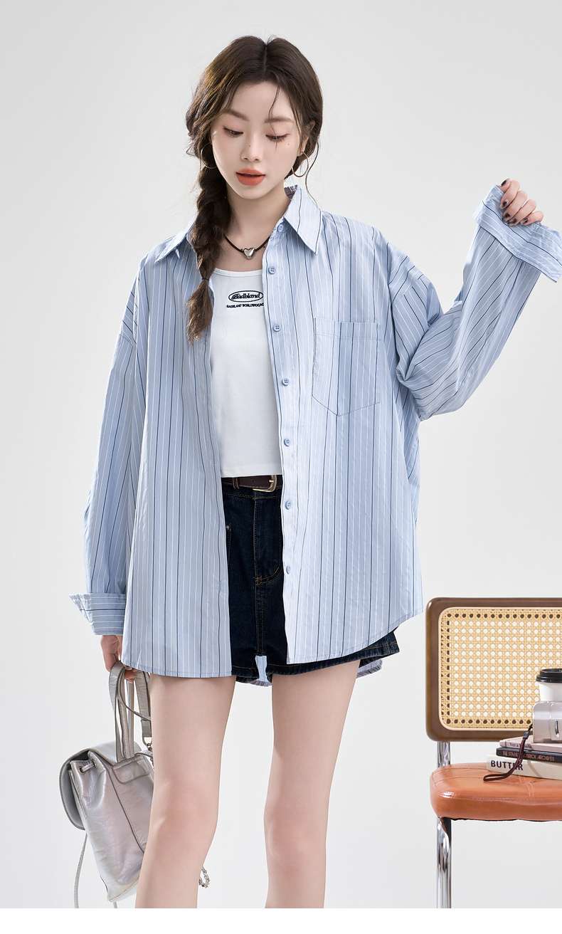 オーバーサイズストライプシャツ｜デート服