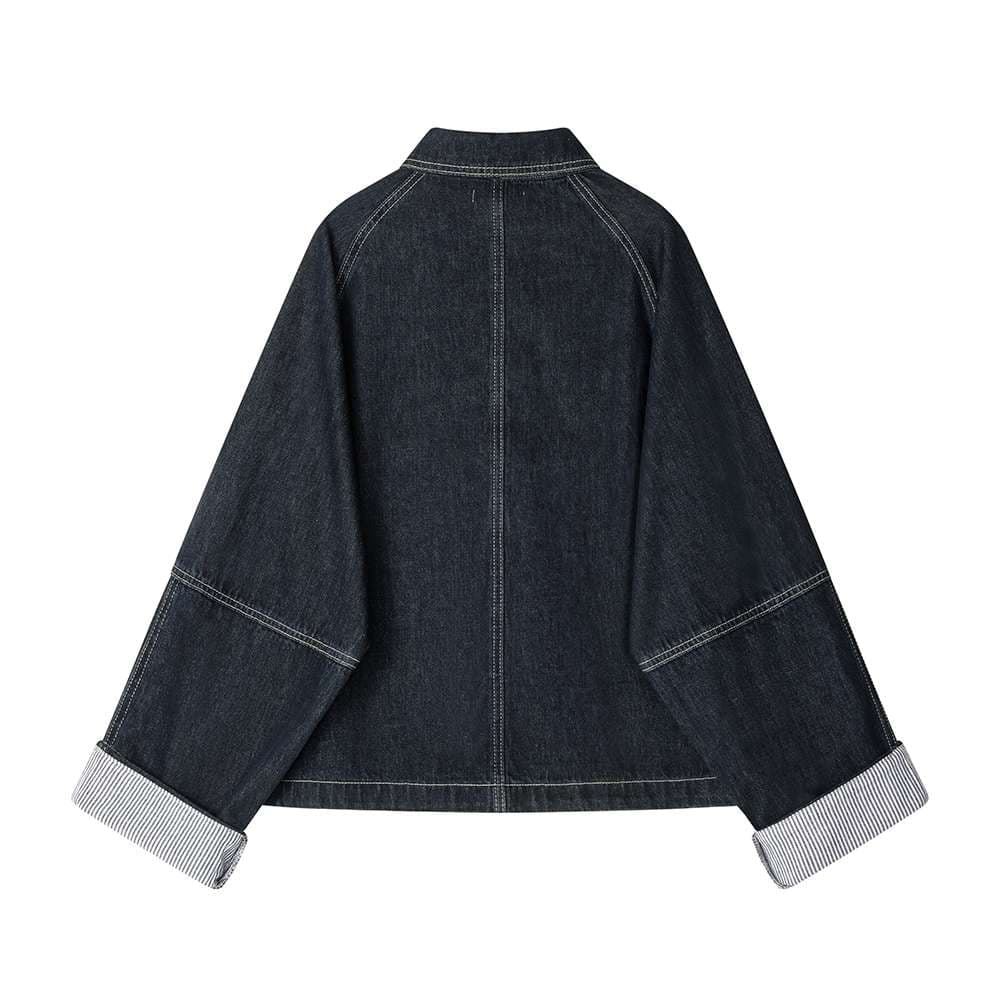 カフスストライプデニムジャケット｜デート服