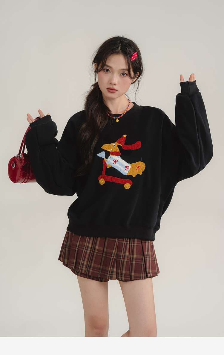 クリスマス犬柄スウェット｜デート服