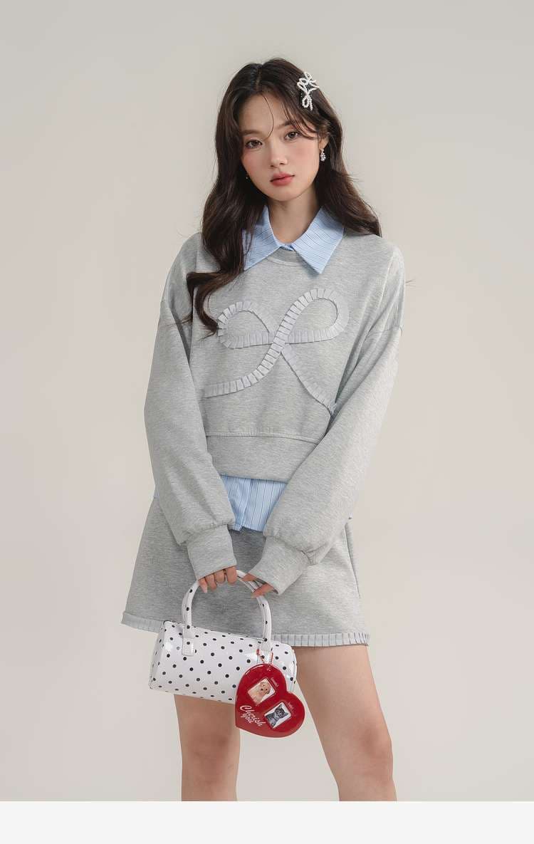 リボンモチーフスウェット＆スカートセットアップ｜デート服