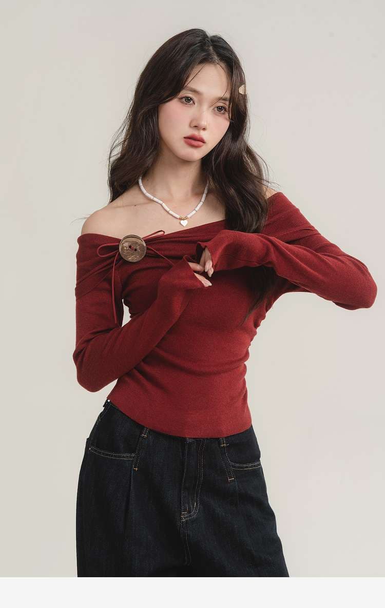 オフショルダーニットトップス｜デート服