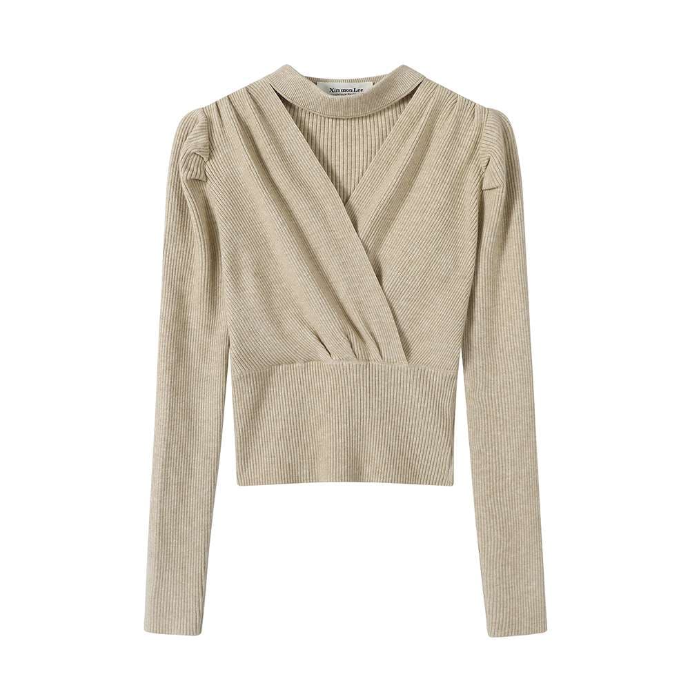 カットアウトディテールパフスリーブトップス｜デート服