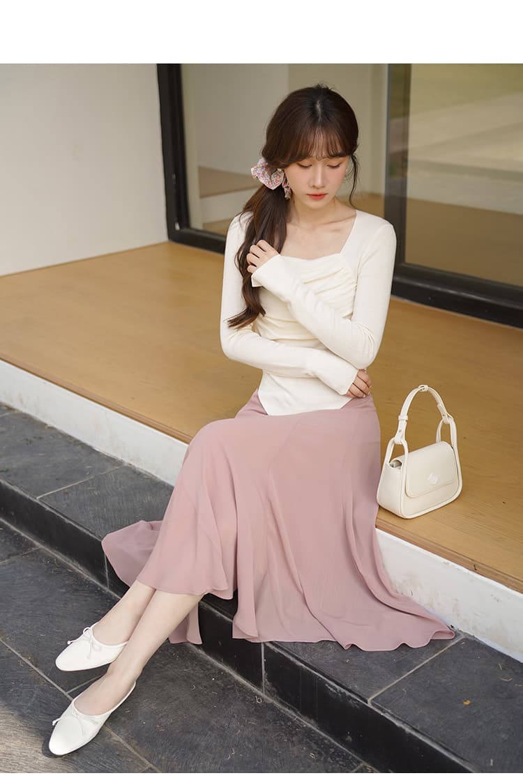 ふんわり揺れるマーメイドシフォンフレアスカート｜デート服
