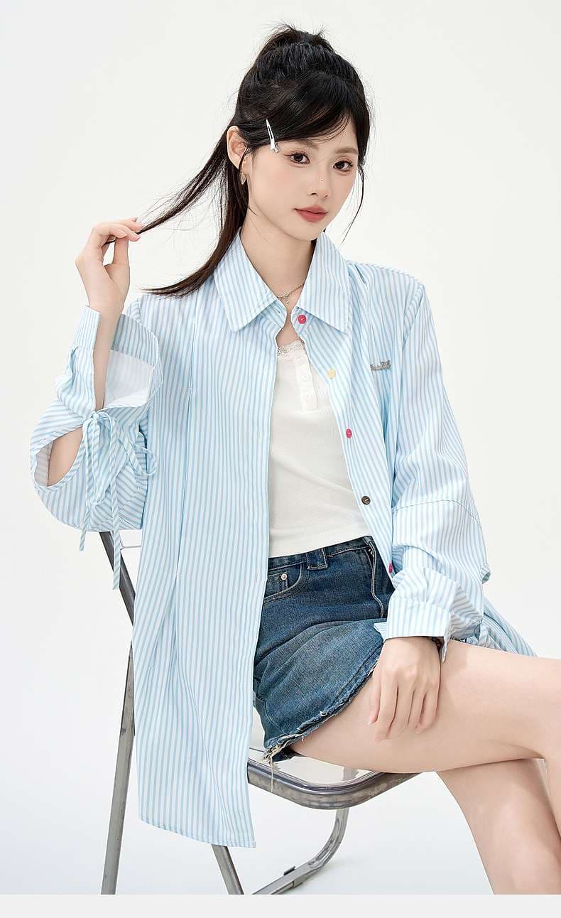 ストライプ柄オーバーサイズシャツ｜デート服