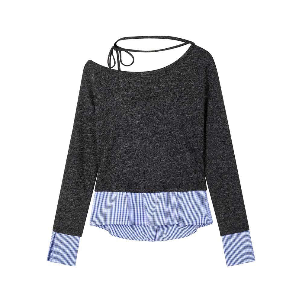リボンタイオフショルダーレイヤードトップス｜デート服