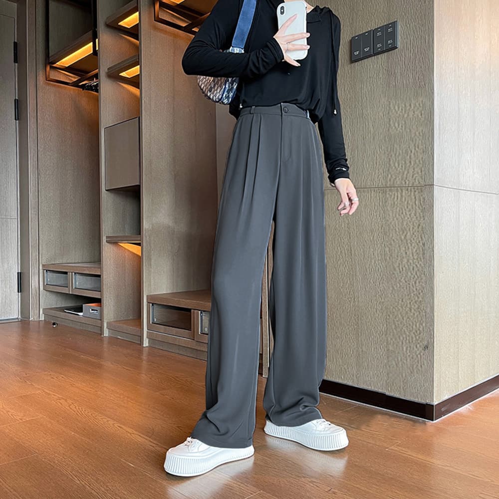 デート服 ハイウエスト タック入り ワイドズボン レディース