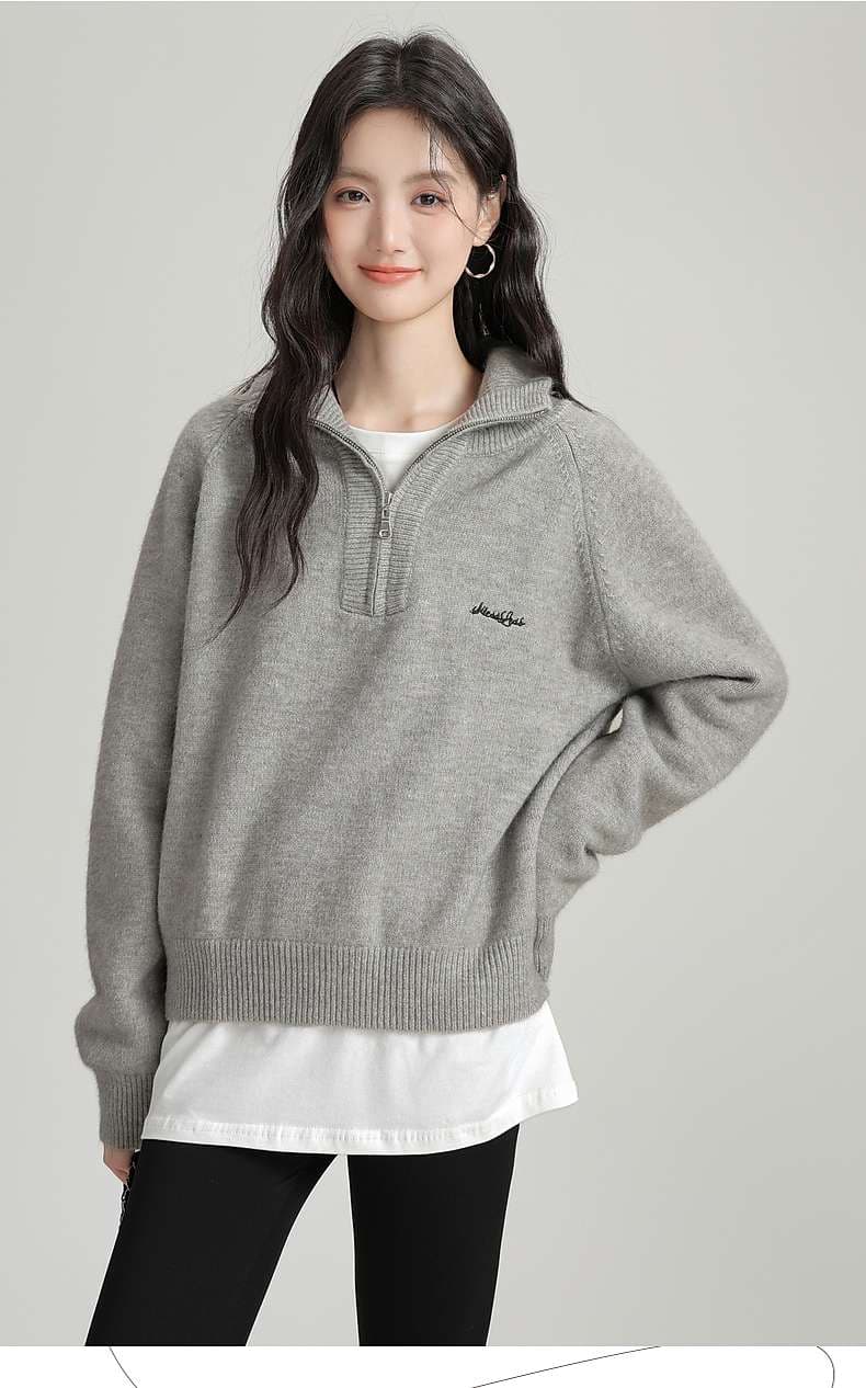 ゆったりハーフジップニットトップス｜デート服