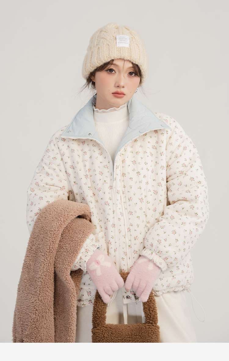 花柄リバーシブルキルティングジャケット｜デート服