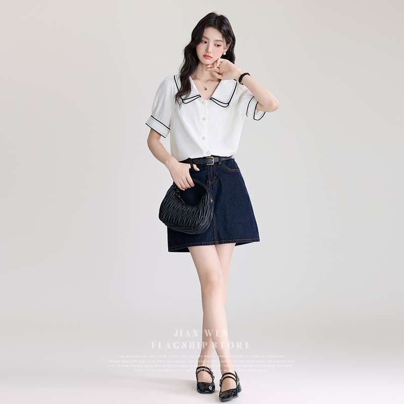 さわやかセーラーカラーシャツ｜デート服