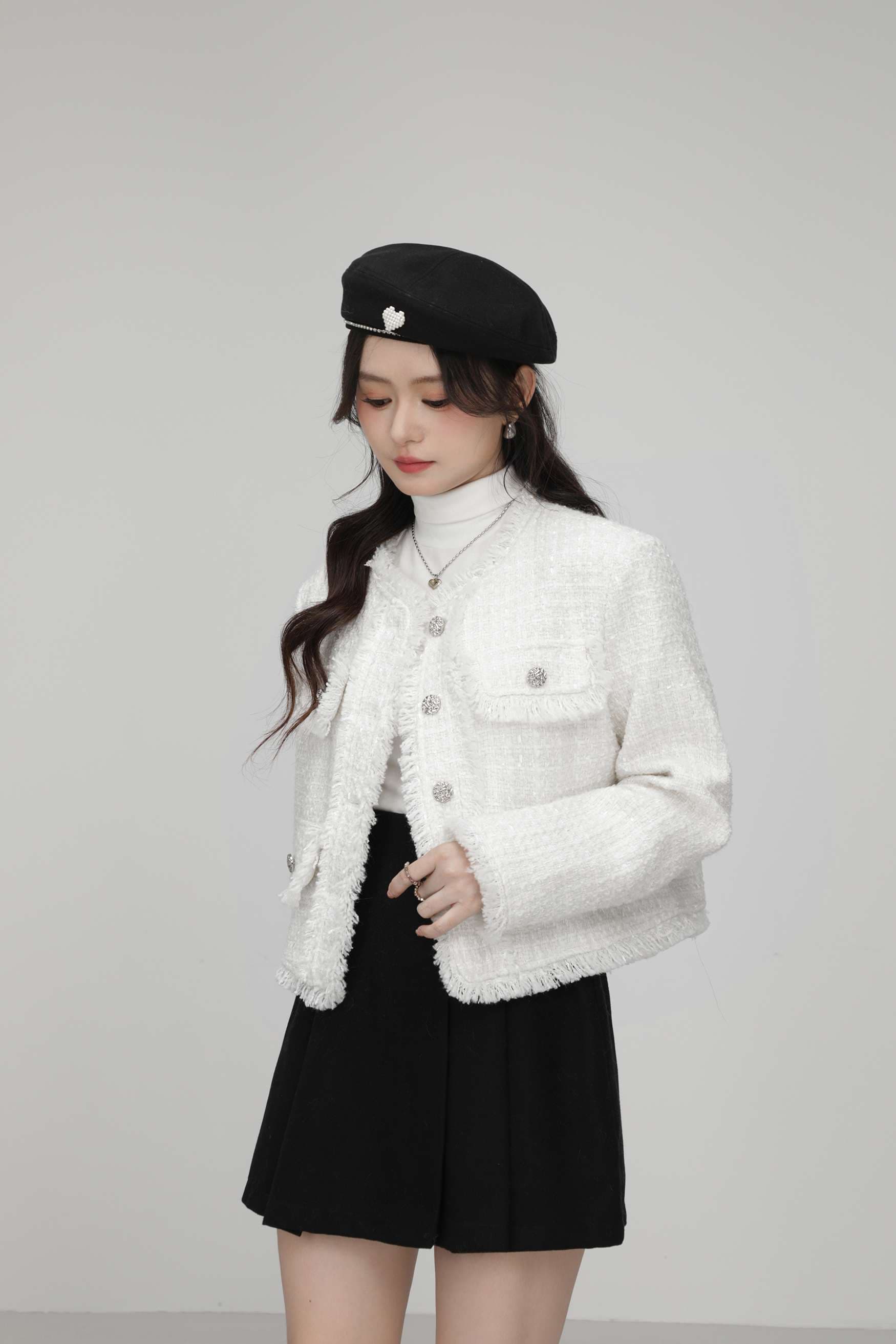 フリンジディテールツイードジャケット｜デート服