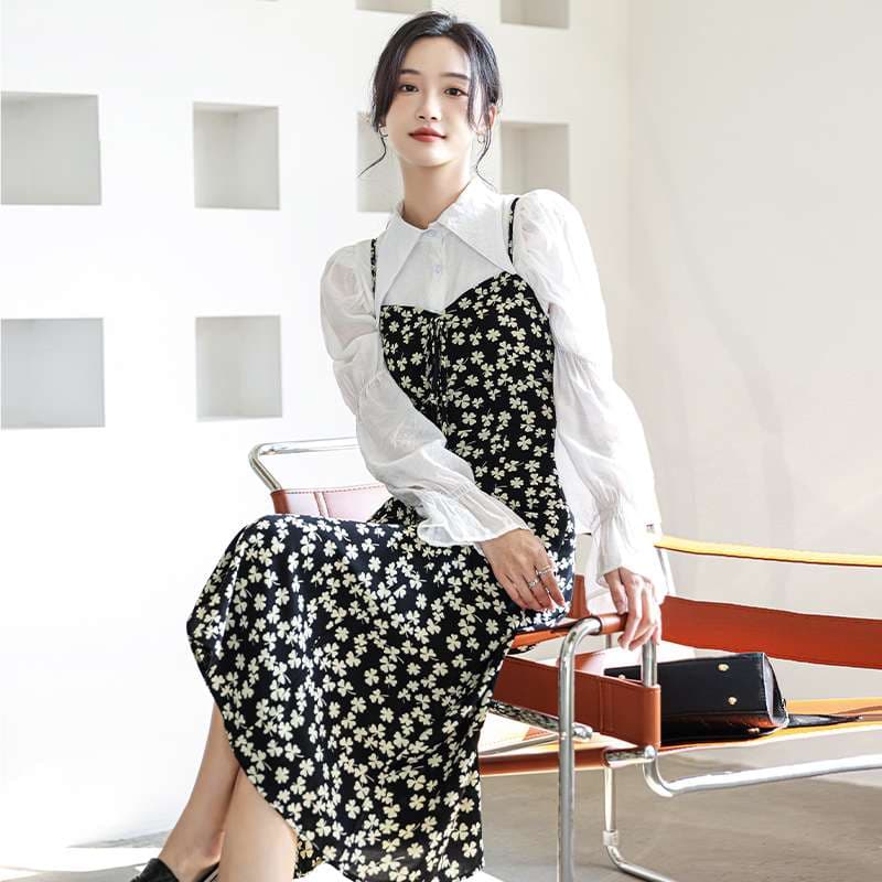 一枚で仕上がる大人の甘さ、花柄キャミワンピースセット｜デート服
