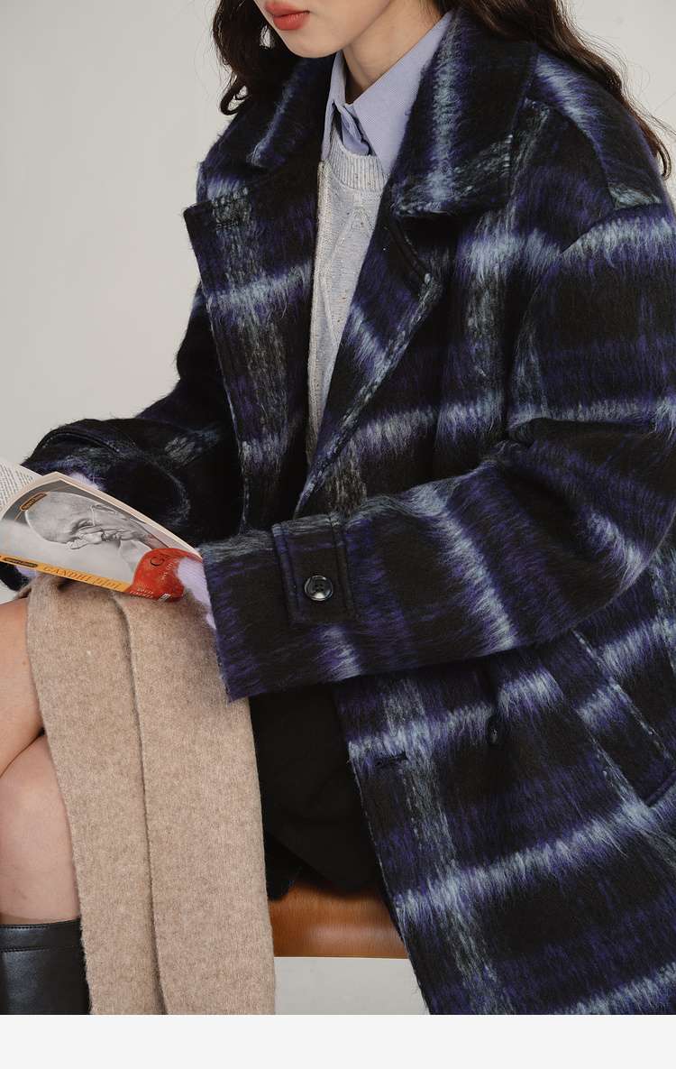 デート服　グラデーションチェックロングコート｜デート服