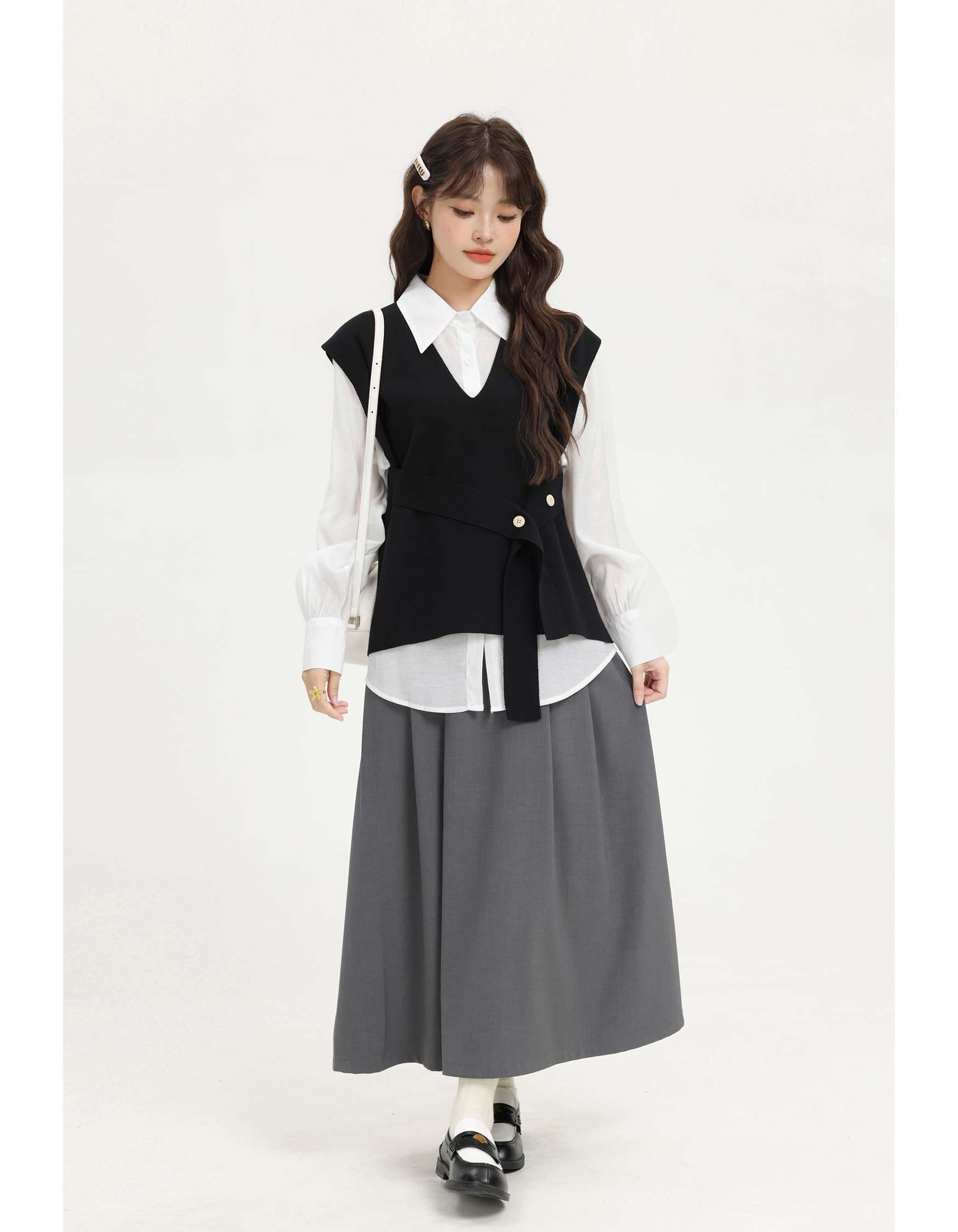 レイヤード風ベスト＆シャツセット｜デート服