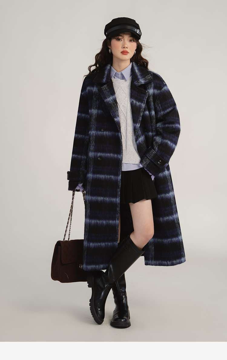 デート服　グラデーションチェックロングコート｜デート服