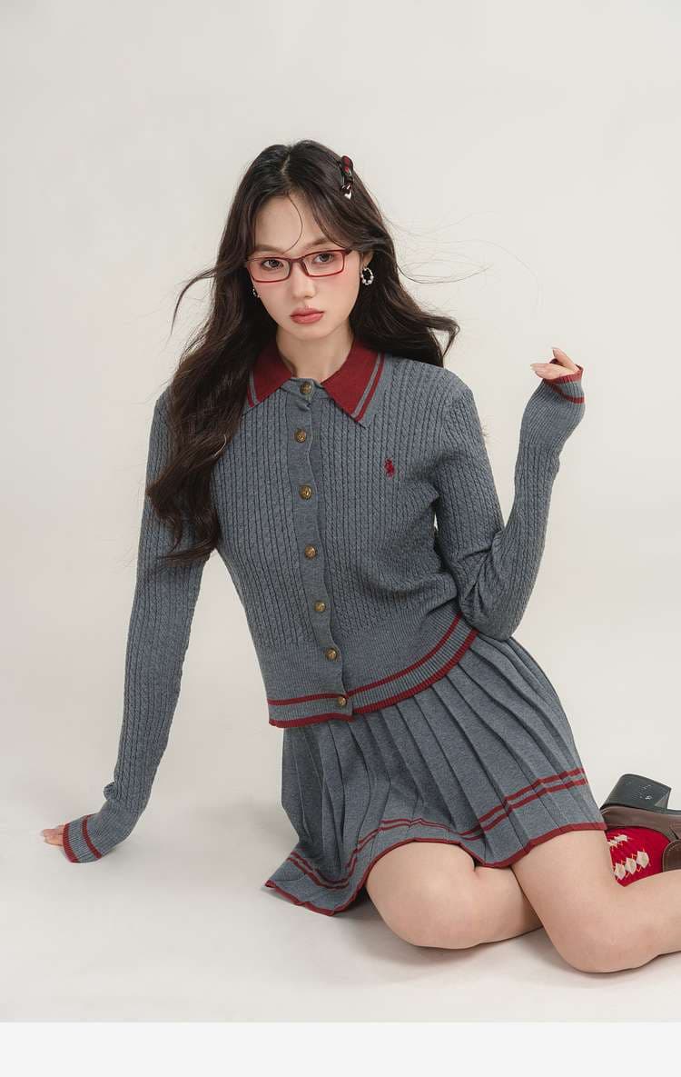学生風カーディガン&スカートセット｜デート服