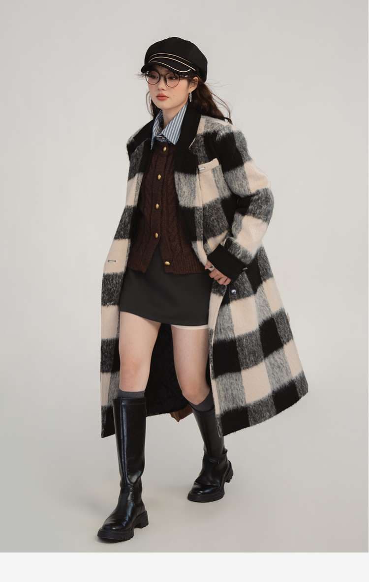ビッグチェック柄ロングコート｜デート服