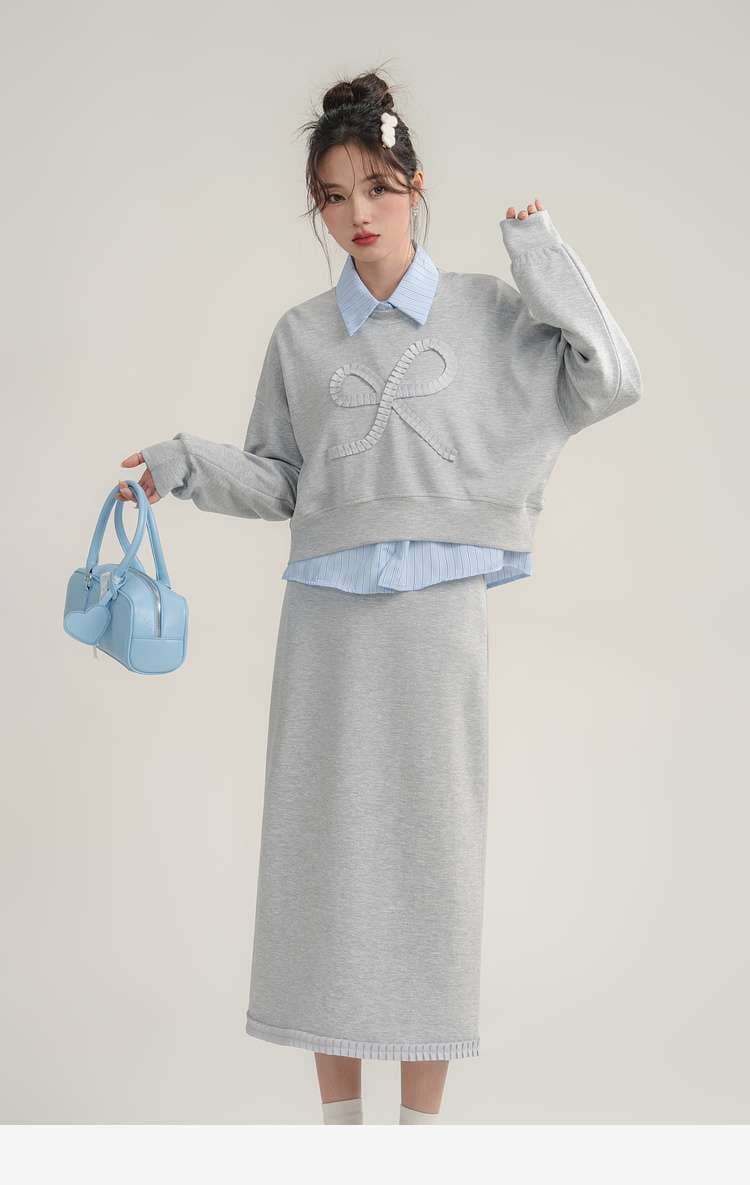 リボンモチーフスウェット＆スカートセットアップ｜デート服