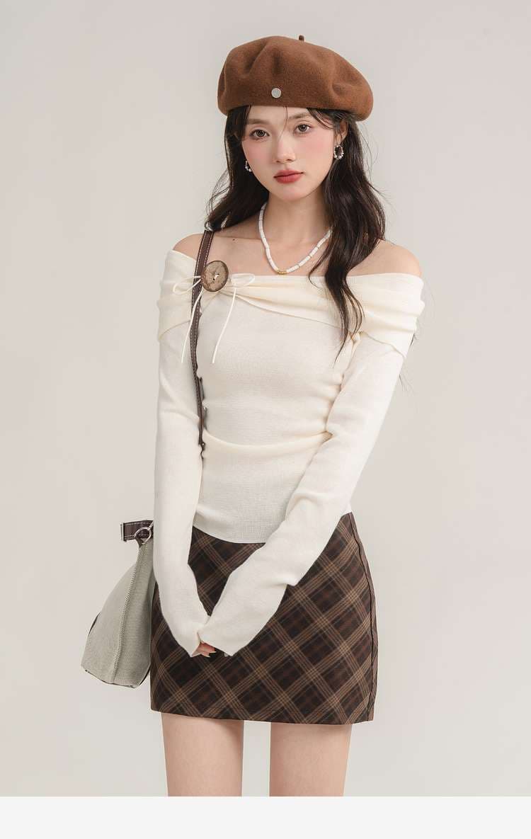 オフショルダーニットトップス｜デート服