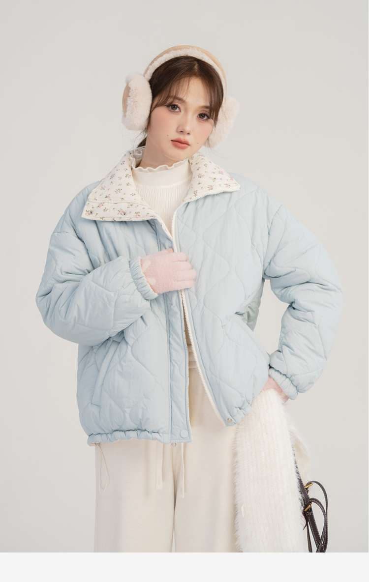 花柄リバーシブルキルティングジャケット｜デート服