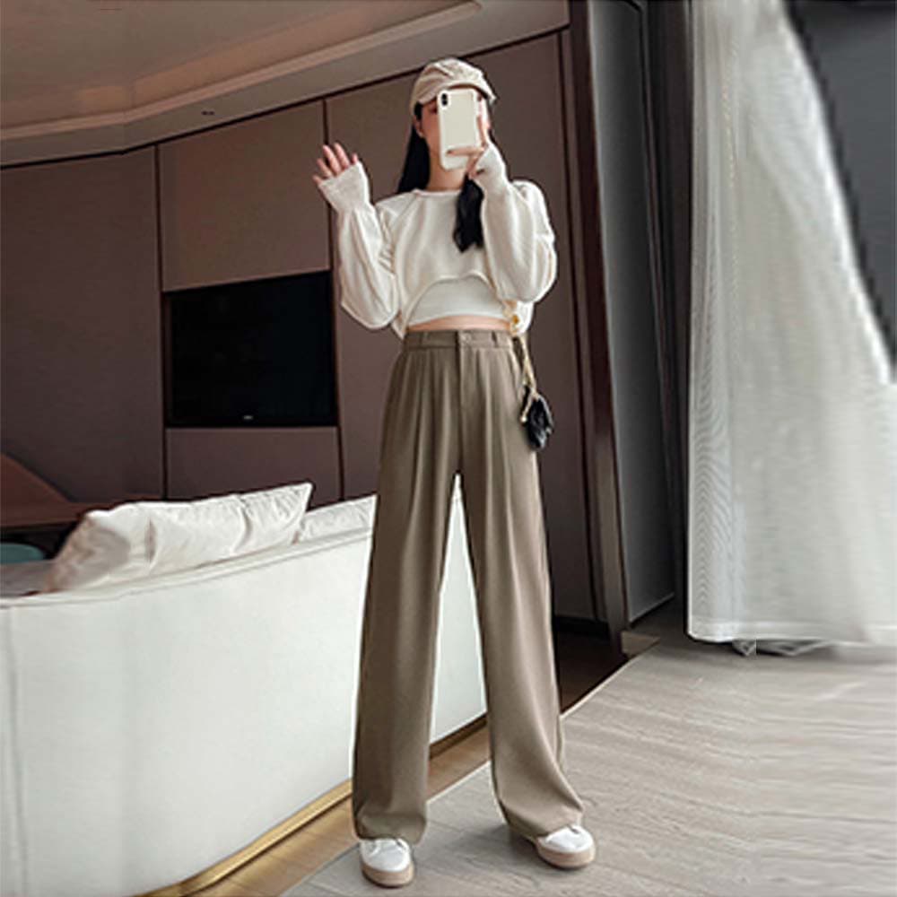デート服 ハイウエスト タック入り ワイドズボン レディース