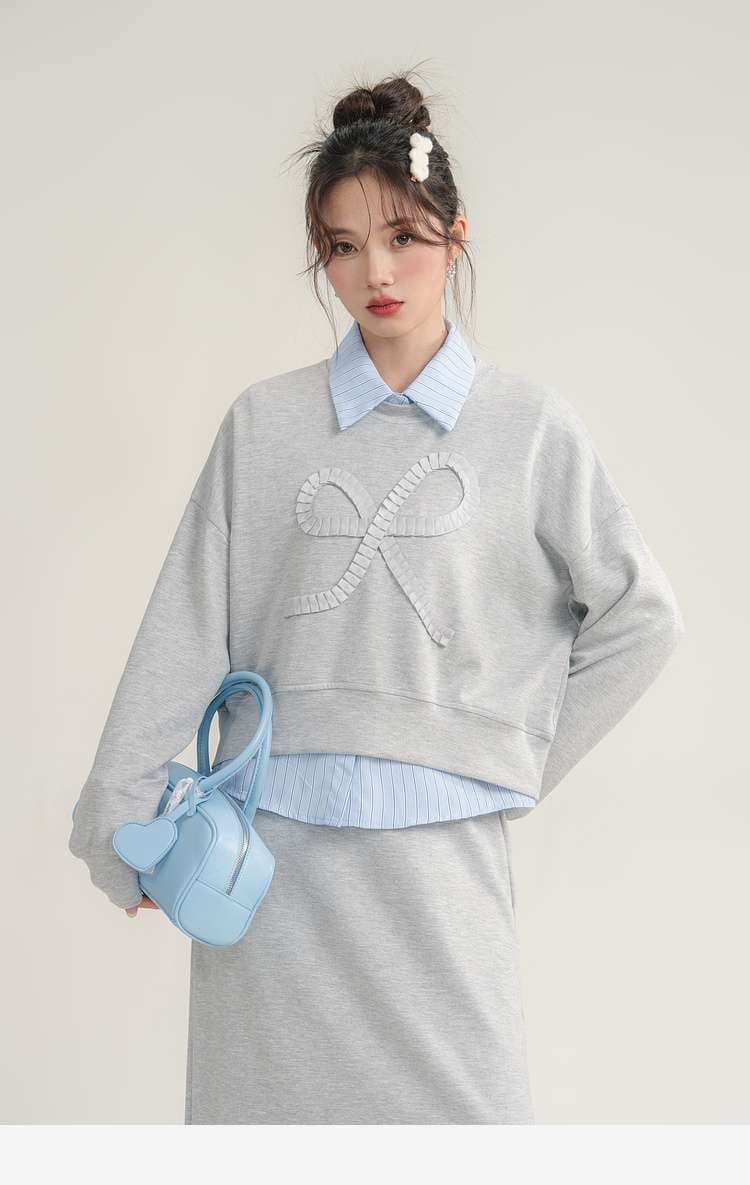 リボンモチーフスウェット＆スカートセットアップ｜デート服