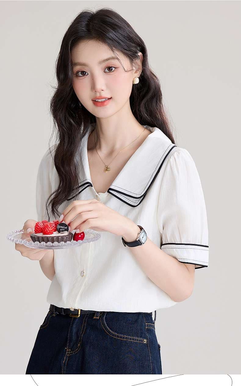 さわやかセーラーカラーシャツ｜デート服