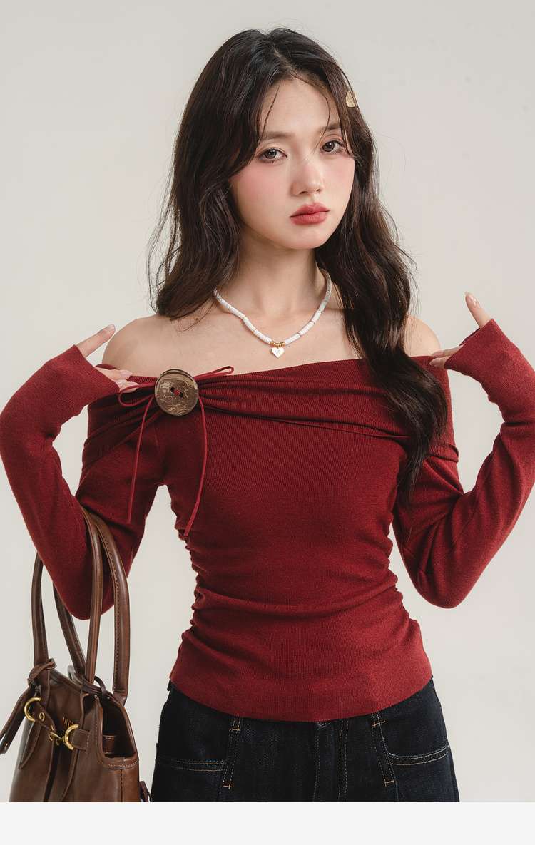 オフショルダーニットトップス｜デート服