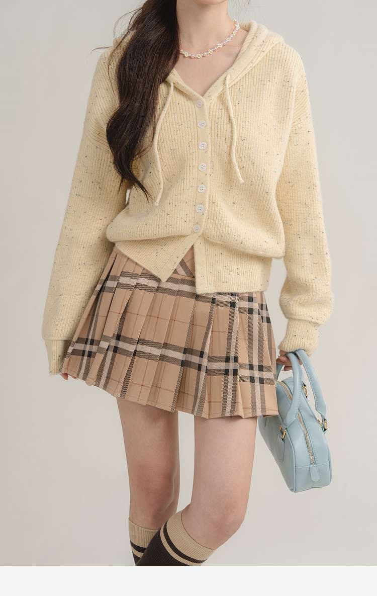 フード付きリブニットカーディガン｜デート服