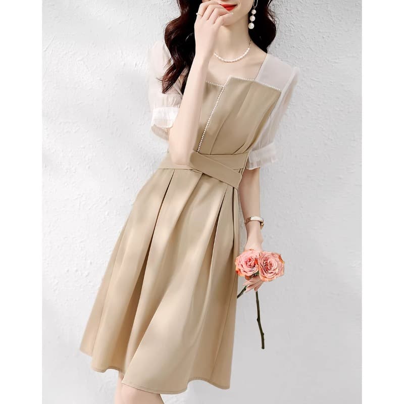 パールデザインシフォンワンピース｜デート服