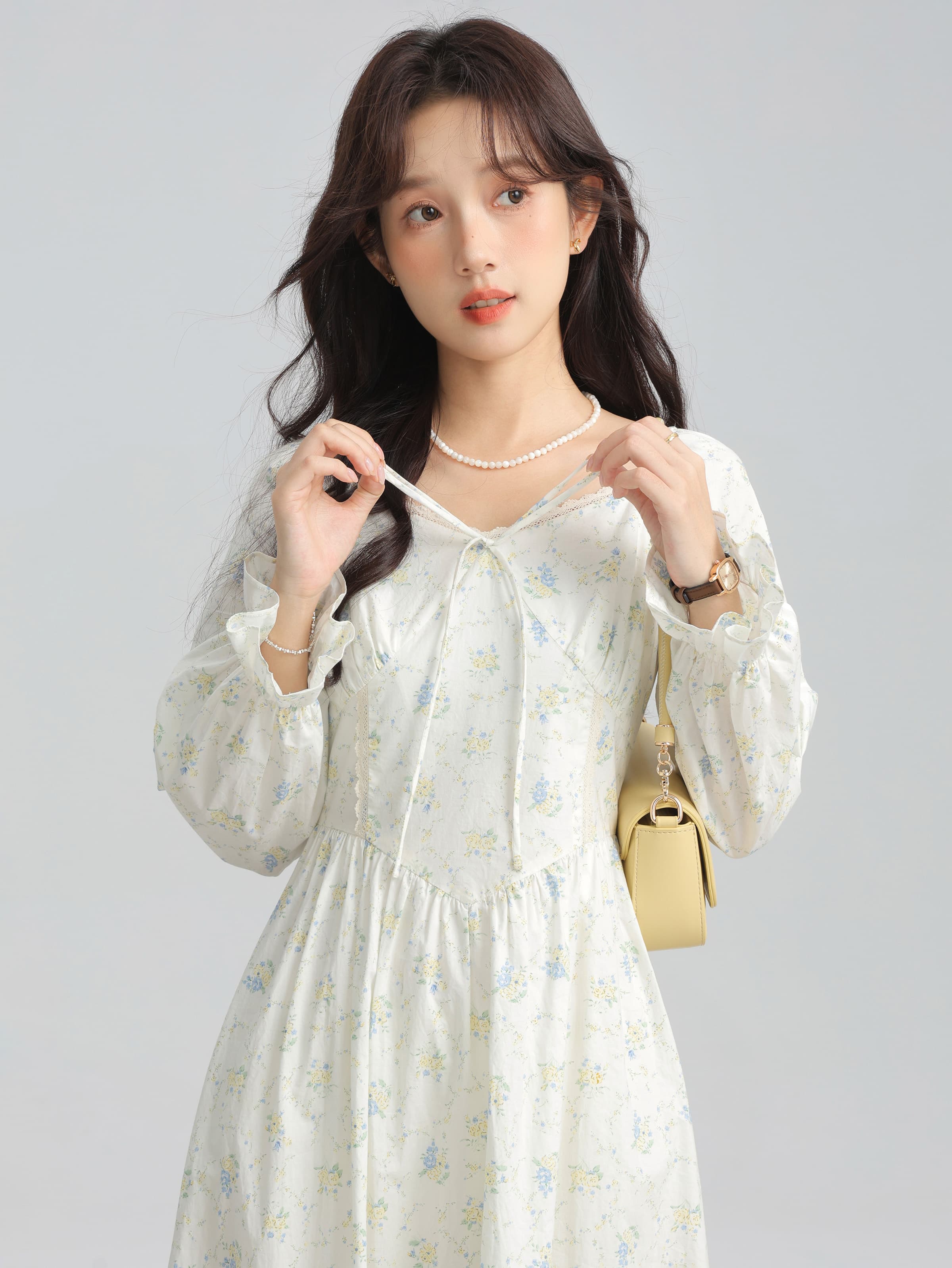 フローラルリボンロングワンピース｜デート服