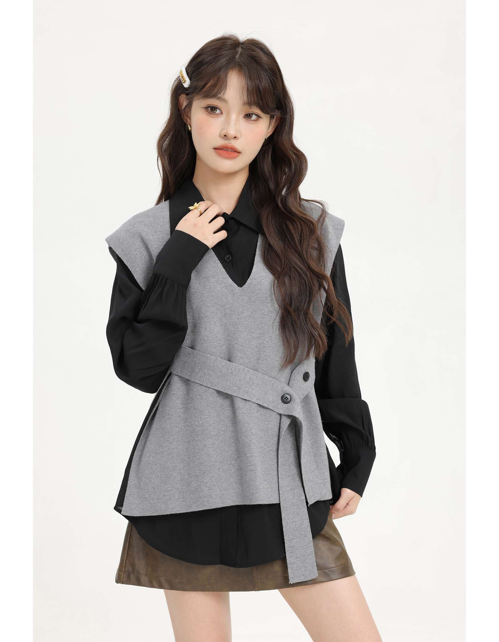 レイヤード風ベスト＆シャツセット｜デート服