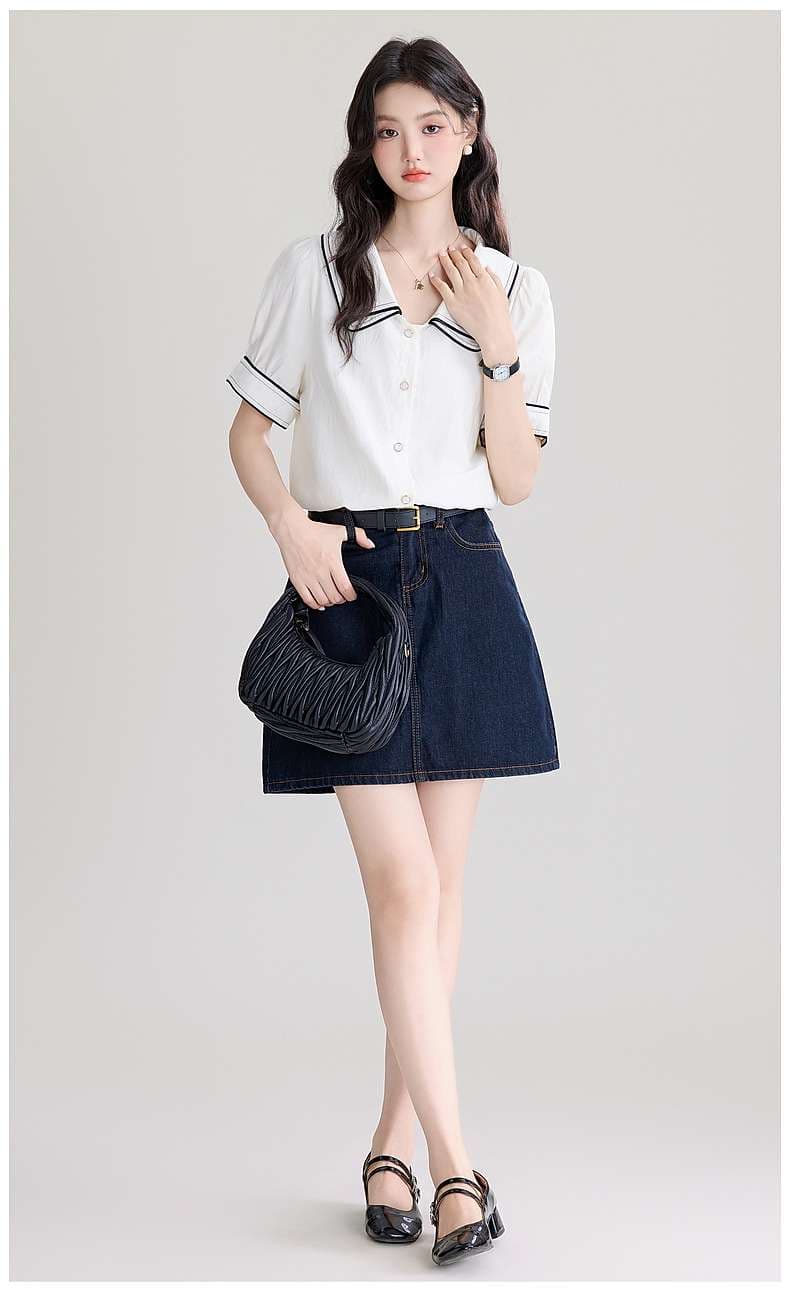 さわやかセーラーカラーシャツ｜デート服