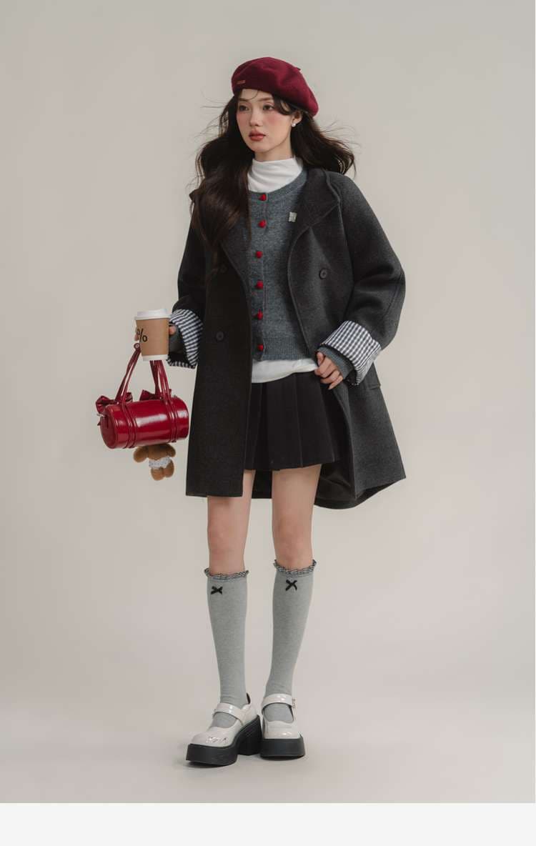 ベルテッドラグランスリーブコート｜デート服